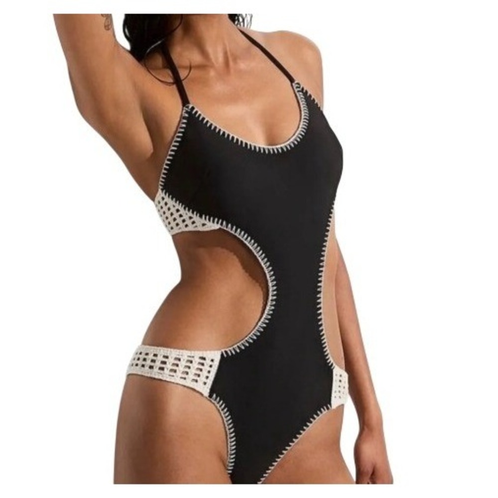 VICTORIA'S SECRET Womens S Archives Crochet Scuba Cheeky Monokini Swimsuit NWT